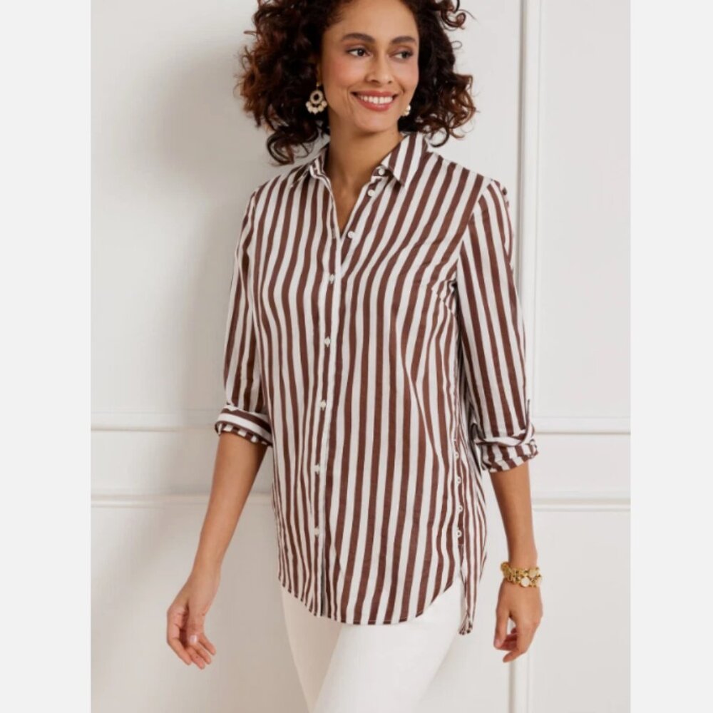 Talbots Striped Side Button Boyfriend Shirt L